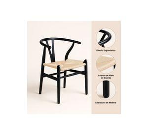 Pack 2 Sillas Wishbone Madera Asiento Claro - Negra