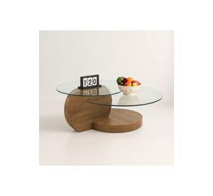 Mesa de Centro DuoGlass con Bases de Madera y Superficie de Vidrio