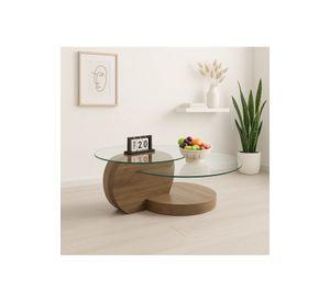 Mesa de Centro DuoGlass con Bases de Madera y Superficie de Vidrio