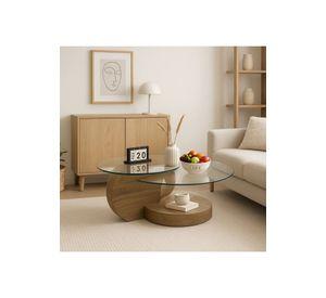 Mesa de Centro DuoGlass con Bases de Madera y Superficie de Vidrio