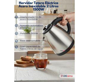 Hervidor Eléctrico Tetera Acero Inoxidable 2 Litros 1500W
