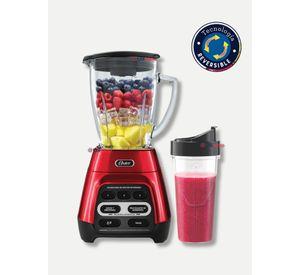 Licuadora Oster® roja con programas automáticos y tecnología reversible más vaso Blend-N-Go