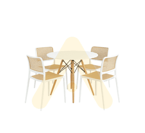 JUEGO DE COMEDOR MESA EAMES 80CM BASE MADERA DE HAYA + 4 SILLAS URBAN POLIPROPILENO RESISTENTE