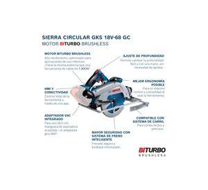 SIERRA CIRCULAR INALAMBRICO BOSCH GKS 18V-68 GC BARETOOL