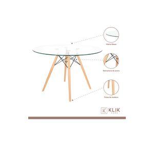 Comedor Mesa Eames Vidrio 100 cm + 4 Sillas Tulip Blancas
