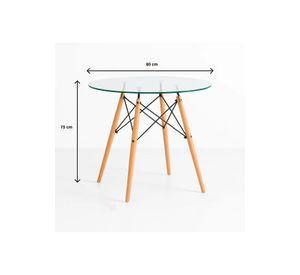 Comedor Mesa Eames Redonda vidrio 80cm + 4 Sillas Eames Patchwork Tela Wood Celeste