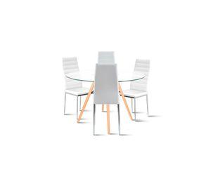 Comedor Mesa Eames 100cm redonda vidrio + 4 Sillas Dining Liana Acolchadas - Blancas