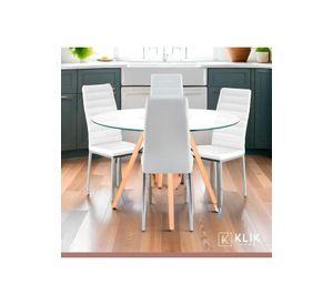 Comedor Mesa Eames 100cm redonda vidrio + 4 Sillas Dining Liana Acolchadas - Blancas