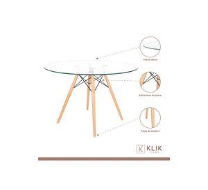Comedor Mesa Eames 100cm redonda vidrio + 4 Sillas Dining Liana Acolchadas - Blancas