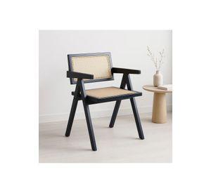 Silla Sitial Butaca Chandigarh Madera Rattan Negra