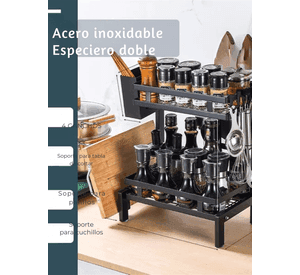 Estante para Especias Organizador De Cocina Especiero 2 Niveles Multifuncional