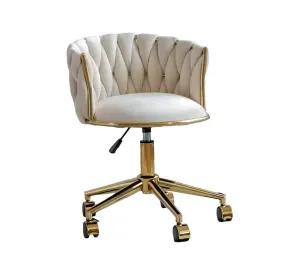 SILLA ESCRITORIO GIRATORIA QUEEN ACOLCHADO DISEÑO TRENZADO COLOR BASE GOLD