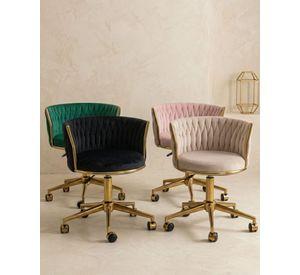 SILLA ESCRITORIO GIRATORIA QUEEN ACOLCHADO DISEÑO TRENZADO COLOR BASE GOLD