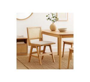 Silla Aura de Rattan con Asiento de Tela - Natural Beige