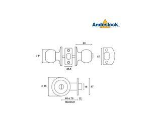 CERRADURA ANDESLOCK POMO-DORMITORIO / BAÑO AA44-ACERO INOXIDABLE