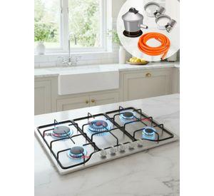 Cocina Encimera Gas Licuado de 5 Platos Acero Inoxidable + Kit de instalación
