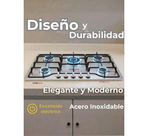 Cocina Encimera Gas Licuado de 5 Platos Acero Inoxidable + Kit de instalación
