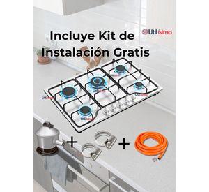Cocina Encimera Gas Licuado de 5 Platos Acero Inoxidable + Kit de instalación