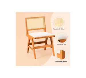 Pack de 2 Sillas Aura de Rattan con Asiento de Tela - Natural Beige