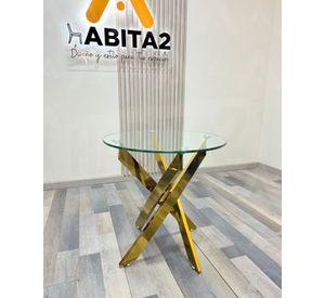 MESA AUXILIAR DE CRISTAL CON BASE DORADA DUBAI