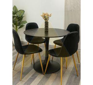 COMEDOR 4 PUESTOS MESA 100CM SIMIL MARMOL NEGRA