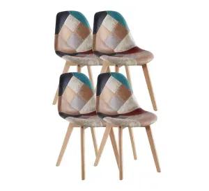 PACK 4 SILLAS CAPITONE PATCHWORK WOOD CUERO PARA COMEDOR VINTAGE