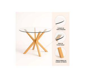 Mesa de comedor redonda de vidrio Cross 120cm