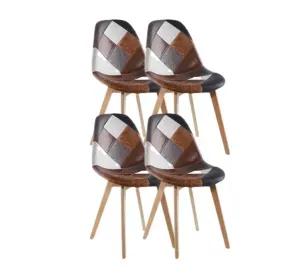 PACK 4 SILLAS CAPITONE PATCHWORK WOOD CUERO PARA COMEDOR VINTAGE