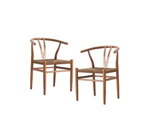 Set 2 Sillas de Comedor Wishbone Relan Makati Acero Ratán