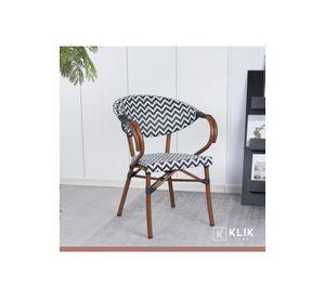 Pack de 4 Sillas Bistro Parisina Textileno enrejado con reposabrazos - Blanca con negro