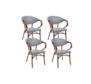 Pack de 4 Sillas Bistro Parisina Textileno enrejado con reposabrazos - Blanca con negro