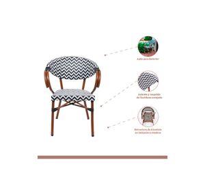 Pack de 4 Sillas Bistro Parisina Textileno enrejado con reposabrazos - Blanca con negro