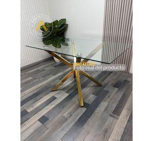 MESA DE VIDRIO RECTANGULAR 140CM MADRID CON ESTRUCTURA DORADA