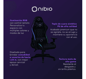 Silla Gamer Nibio Pro RGB con Control Remoto Apoyabrazos 2D Reclinable Negra