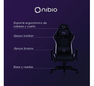Silla Gamer Nibio Pro RGB con Control Remoto Apoyabrazos 2D Reclinable Negra