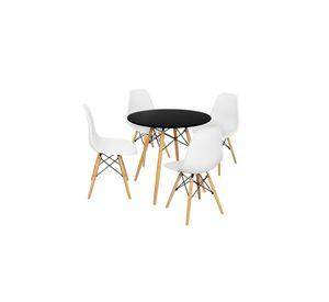 Comedor Mesa Eames Negra Redonda 80cm + 4 Sillas Eames Blancas