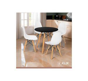 Comedor Mesa Eames Negra Redonda 80cm + 4 Sillas Eames Blancas