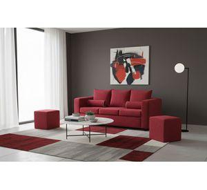 Sofa prince 3 cuerpos 2 pouf felpa burdeo