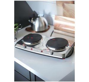 Cocina Eléctrica Portátil 2 Platos 2000W de Potencia de Acero Inoxidable