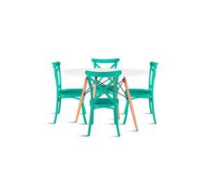 Comedor Eames 80cm redonda Blanca + 4 Sillas Crossback Danubio Menta