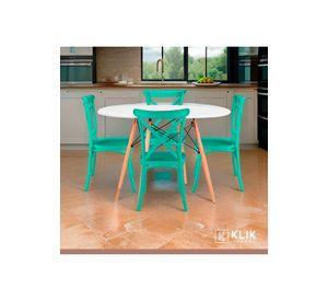 Comedor Eames 80cm redonda Blanca + 4 Sillas Crossback Danubio Menta