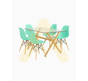 JUEGO DE COMEDOR RECTANGULAR VIDRIO X 140CM + 6 PUESTOS SILLAS EAMES