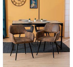 PACK 2 SITIAL MINDY POLTRONA VINTAGE CON ASIENTO DE CUERO CAFE OSCURO BASE METALICA NEGRA
