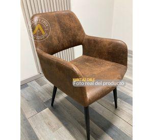 PACK 2 SITIAL MINDY POLTRONA VINTAGE CON ASIENTO DE CUERO CAFE OSCURO BASE METALICA NEGRA