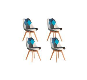 Pack de 4 Sillas Eames Patchwork Acolchada Tela Wood - Celeste