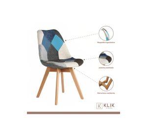Pack de 4 Sillas Eames Patchwork Acolchada Tela Wood - Celeste