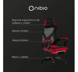 Silla Gamer Nibio Rex V2 Reclinable Apoyapies Roja