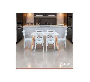 Comedor Rectangular Blanco 120x80cm + 6 Silla Crossback Danubio Blanca