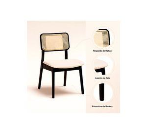 Pack de 2 Sillas de Comedor con Respaldo de Ratán y Asiento Tapizado - Beige