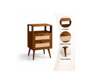 Velador Velia Rattan con Cajones y Diseño Natural